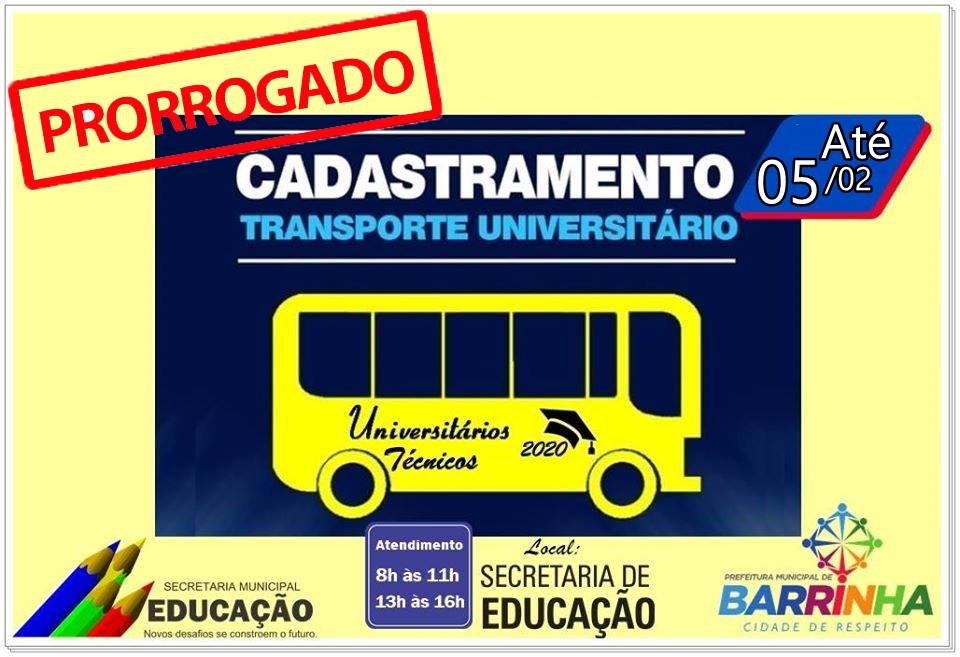 𝐂𝐎𝐌𝐔𝐍𝐈𝐂𝐀𝐃𝐎 𝐈𝐌𝐏𝐎𝐑𝐓𝐀𝐍𝐓𝐄 TRANSPORTE UNIVERSITÁRIO E TÉCNICO PRORROGADO PRAZO ATÉ 05/02